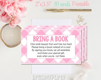 Breng een boek mee in plaats van een kaart, BBQ-babyshowerboekverzoekkaarten, roze geruite gingang, roze gingang, boeken voor baby, meisje INSTANT DOWNLOAD.