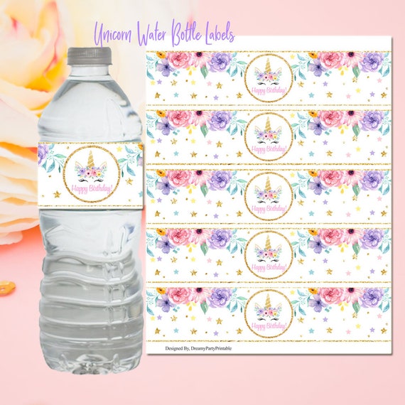 unicorn water bottle labels unicorn birthday party unicorn etsy