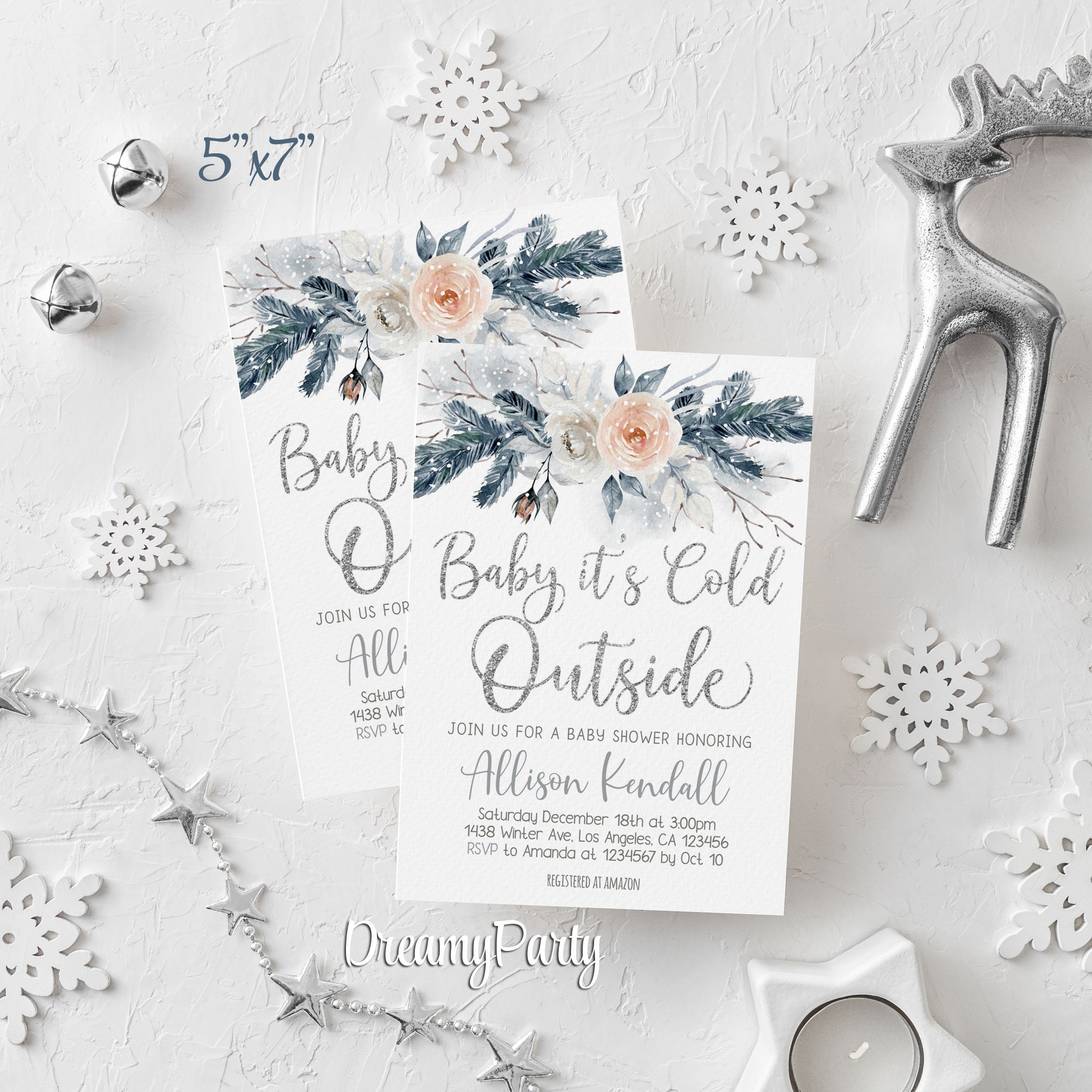 Templates Paper & Party Supplies Winter Baby Shower Evite Gender Neutral Invitation Editable