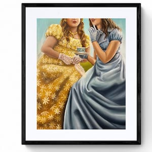 Spill the tea, Art print  from original oil painting of Penelope Featherington and Eloise Bridgerton,regency style best friends art