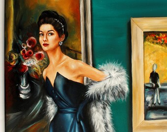 Vintage inspired Art print from original oil painting " Solo Show "Glamour vintage portrait