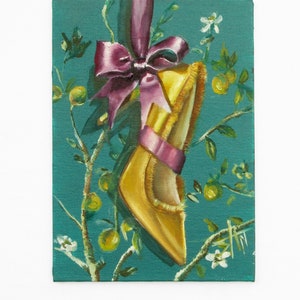 Carte de voeux jaune et violet fantaisie pour amoureux des chaussures, carte de fête des mères pour la fête des mères