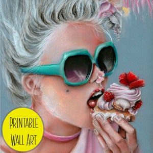 Marie Antoinette printable wall art | Eat Cake digital art print