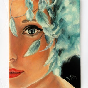 Audrey Hepburn-kunstdruk, blauwe verenhoed 10 x 8&quot;