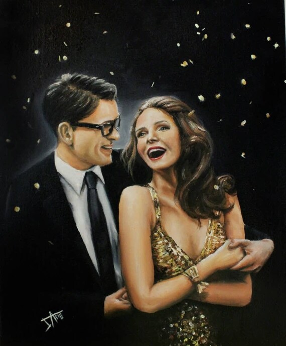 Retro Couple Original Painting on Canvas Board vintage Couple
