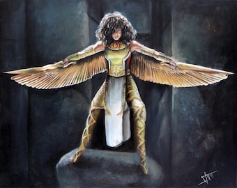 Layla, el escarabajo escarlata, lámina artística de superhéroe egipcio