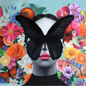 Butterfly wall art ,In full bloom art print , Citrus and florals art