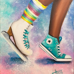 Ice skating art print,girl of color dancing , converse all star shoe, Ballet decor , girl empowerment