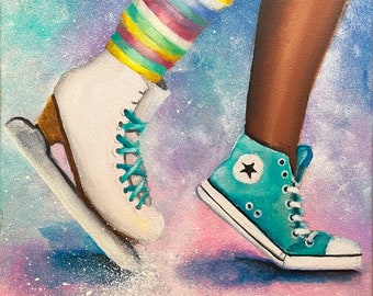 Ice skating art print,girl of color dancing , converse all star shoe, Ballet decor , girl empowerment