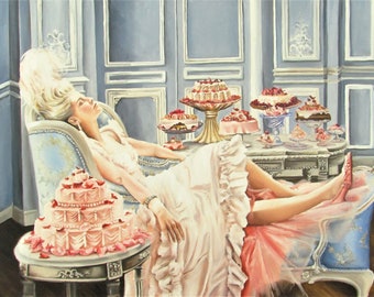 Marie Antoinette fine art Print from original painting  , let them eat cake , rococo art