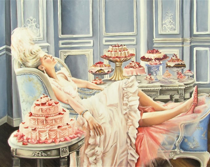 Featured listing image: Marie Antoinette fine art Print from original painting  , let them eat cake , rococo art