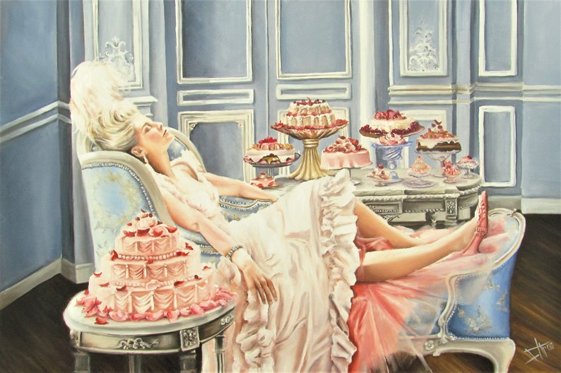 Marie Antoinette fine art Print from original painting , let them eat cake , rococo art image 1