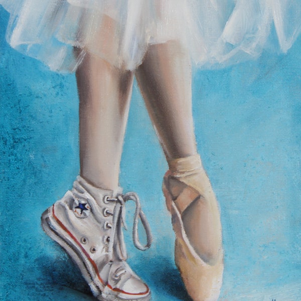 Impression d'art de ballet, pointe de ballerine, chaussure converse all star, décor de ballet, autonomisation des filles