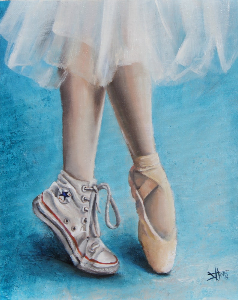 Ballet art print,Ballerina pointe Shoe , converse all star shoe, Ballet decor , girl empowerment image 1