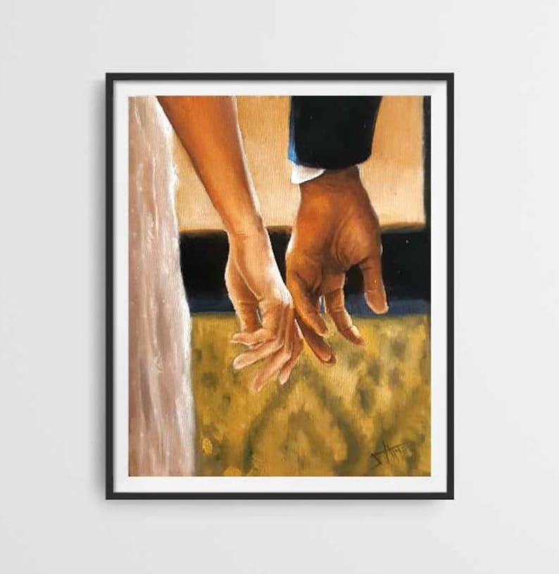 Bridgerton inspired Art print from Original oil painting , Hands Simon and Daphne , couple gift or love decor image 1
