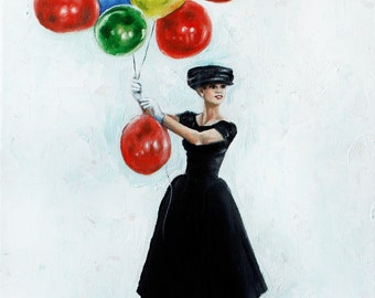 Audrey Hepburn art print | Funny face Paris balloons scene | celebration art