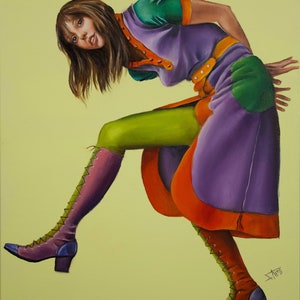 Mid century modern art print ,Stepping out , Retro fashion of Shelley Duval retro 70’s look
