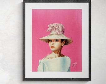 Audrey Hepburn / Impresión artística de coqueta / Impresión firmada de una pintura al óleo original