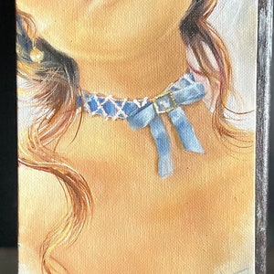 Something Blue Original oil painting ,small portrait , girl with blue choker image 3