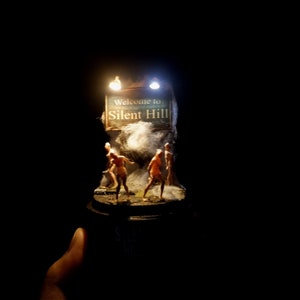 LED lamp Glass Dome - Welcome to Silent Hill diorama - Horor Scene - Nurse zombie monster - LED USB light - Special  Gift - merchandise