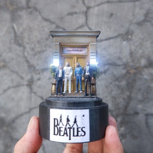 The Beatles front of Abbey Road studios london diorama - Glass Dome  mini figure miniature , sculpture, epoxy clay figurine - USB LED Light