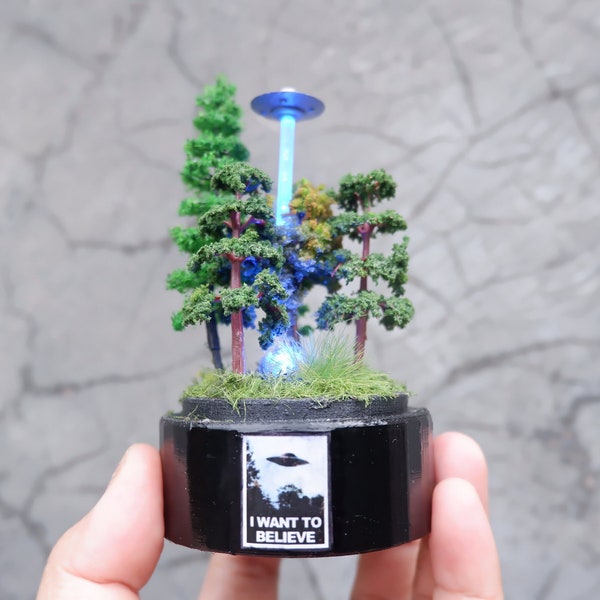 Tariff include - Glass Dome LED - Ufo diorama -  inspired form series X-Files I Want to Believe - LED Lamp powered by USB - Gift