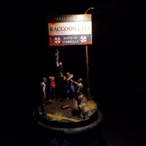 Zombie - Bienvenue à Raccoon City - Mini diorama Zombie - T Virus - scène de film - Resident zombie - Lampe LED alimentée par USB - Cadeau