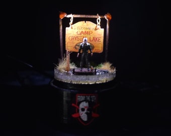 LED lamp Glass Dome - Welcome to Camp Crystal Lake diorama - Horor Scene - Jason Voorhees- Friday 13th - Special  Gift - merchandise