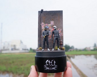 Glass Dome Diorama graffiti , daft punk character , sticker graffiti, fan art, street art