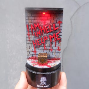 Hellraiser Miniature Diorama with LED Light – Lament Configuration Puzzle Box Display – Horror Movie Collectible, Handmade Gothic Decor Gift