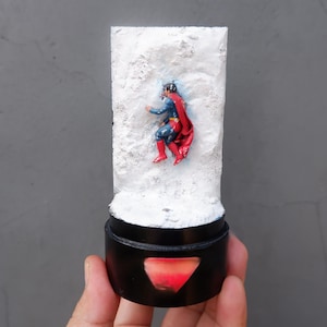 Glass Dome - Fallen Super man in Snow Diorama – Post-Battle Scene – Handcrafted DC Display - Inspired from new Trailer superhero movie