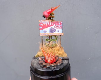 Glass Dome diorama miniature - Meteor Shower, rain, crash, fall event in Small ville Kansas, base on comic inspired - LED light up Display