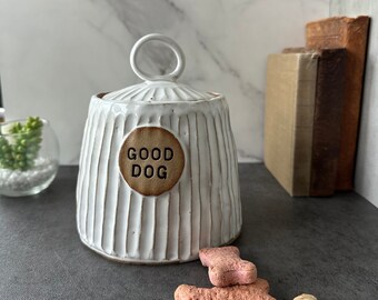 ceramic dog treat jar with lid, handmade ceramic jar, unique handmade pottery