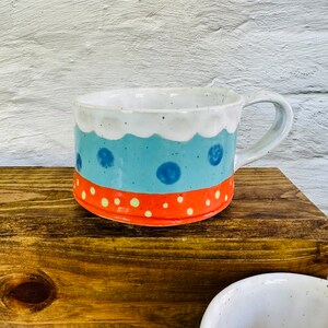 ceramic coffee mug, unique tea cup, handmade pottery, housewarming gift Blue & Orange