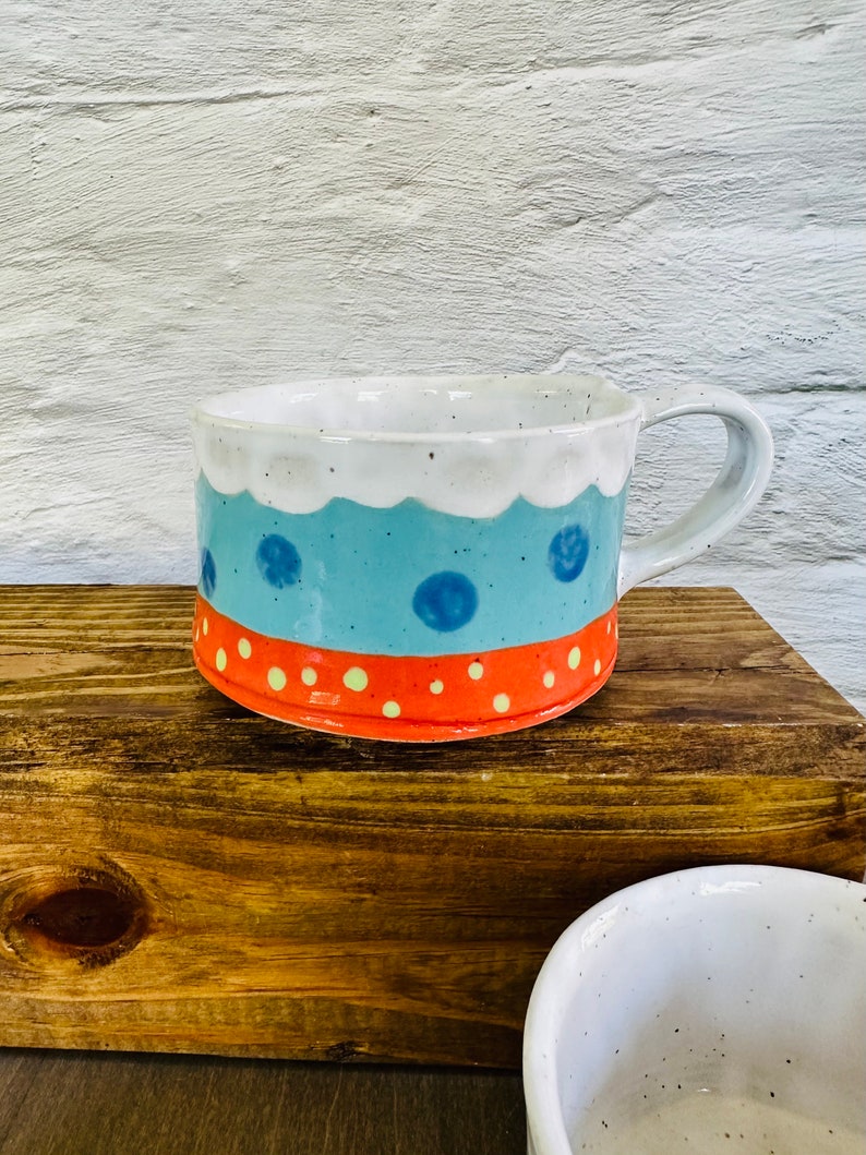 ceramic coffee mug, unique tea cup, handmade pottery, housewarming gift Blue & Orange