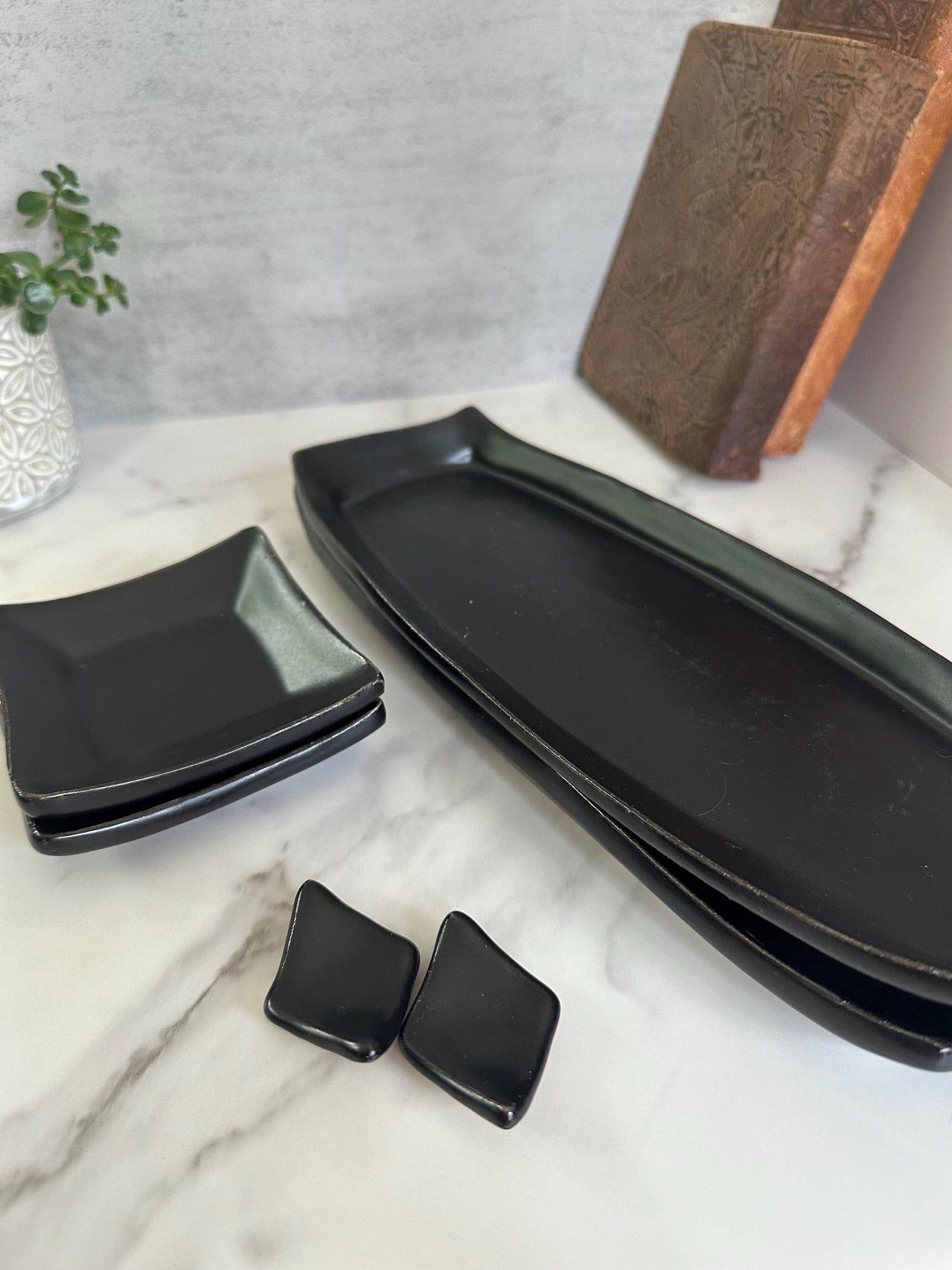 Ceramic Sushi Plate Set for 2, Handmade Pottery, Unique Gift for Her or