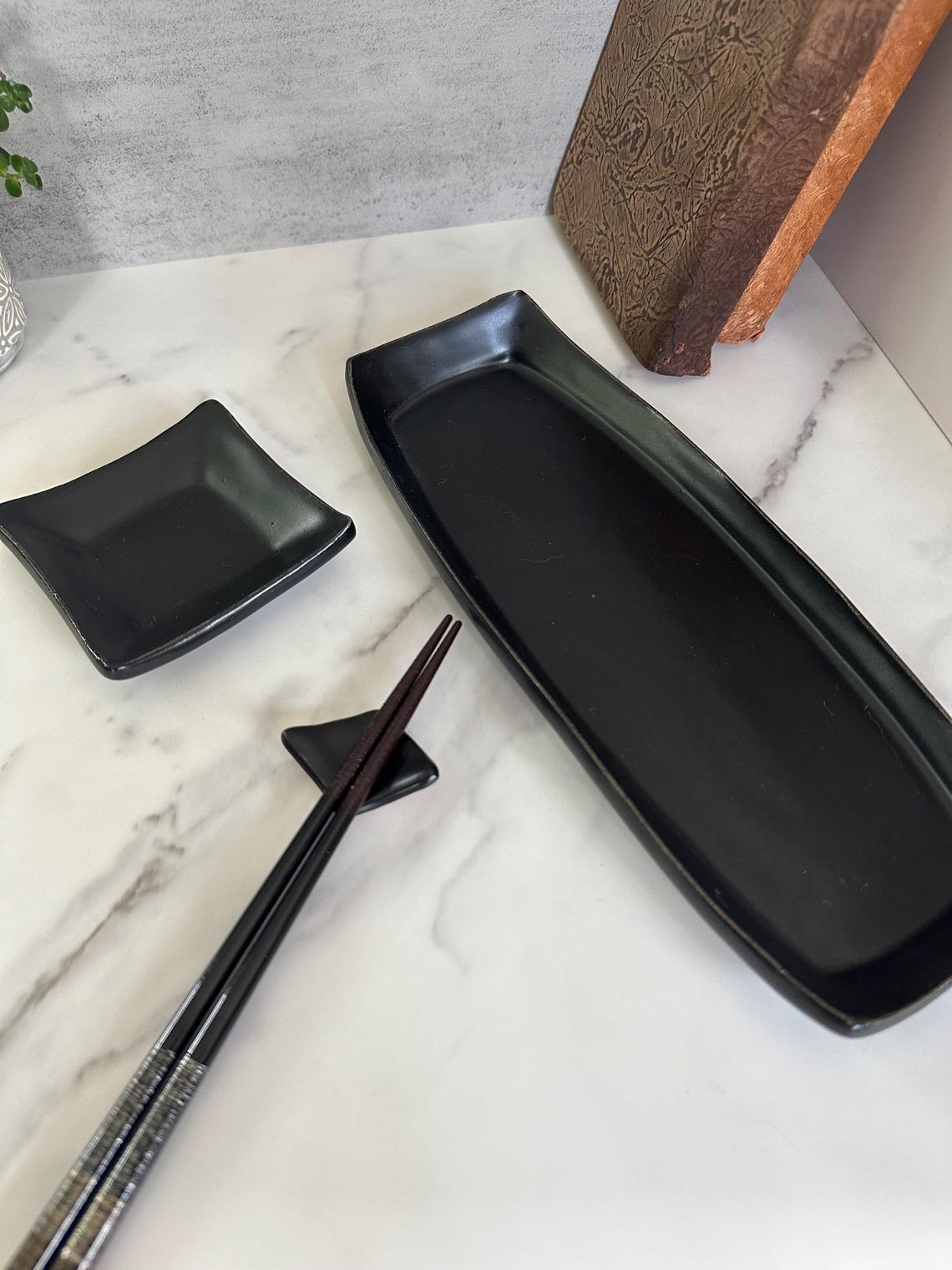 Ceramic Sushi Plate Set for 2, Handmade Pottery, Unique Gift for Her or