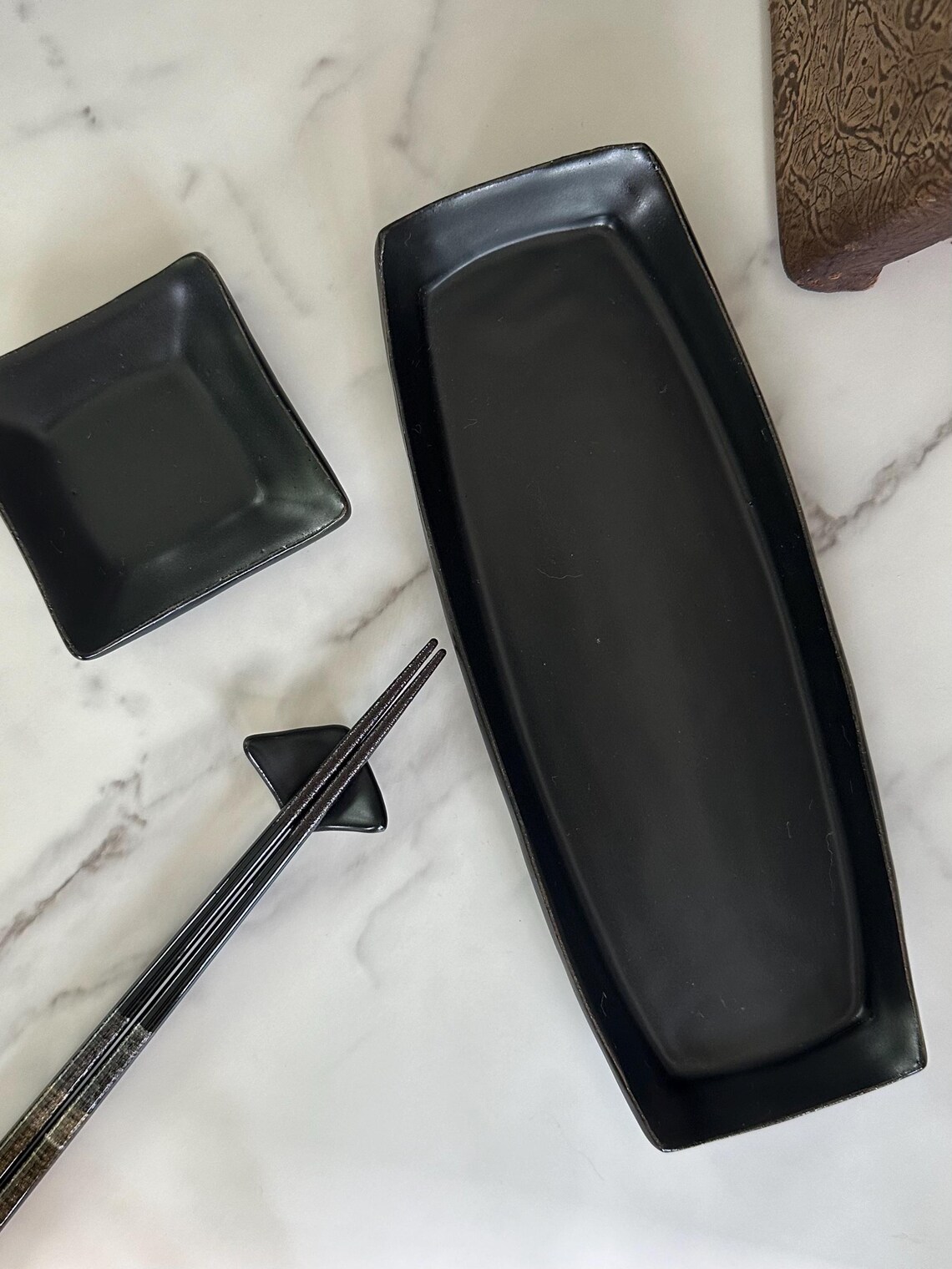 Ceramic Sushi Plate Set for 2, Handmade Pottery, Unique Gift for Her or