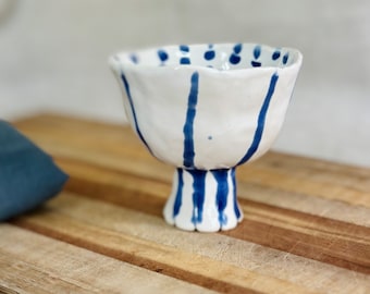 ceramic snack bowl, ice cream or dessert cup, unique blue and white handmade pottery gift