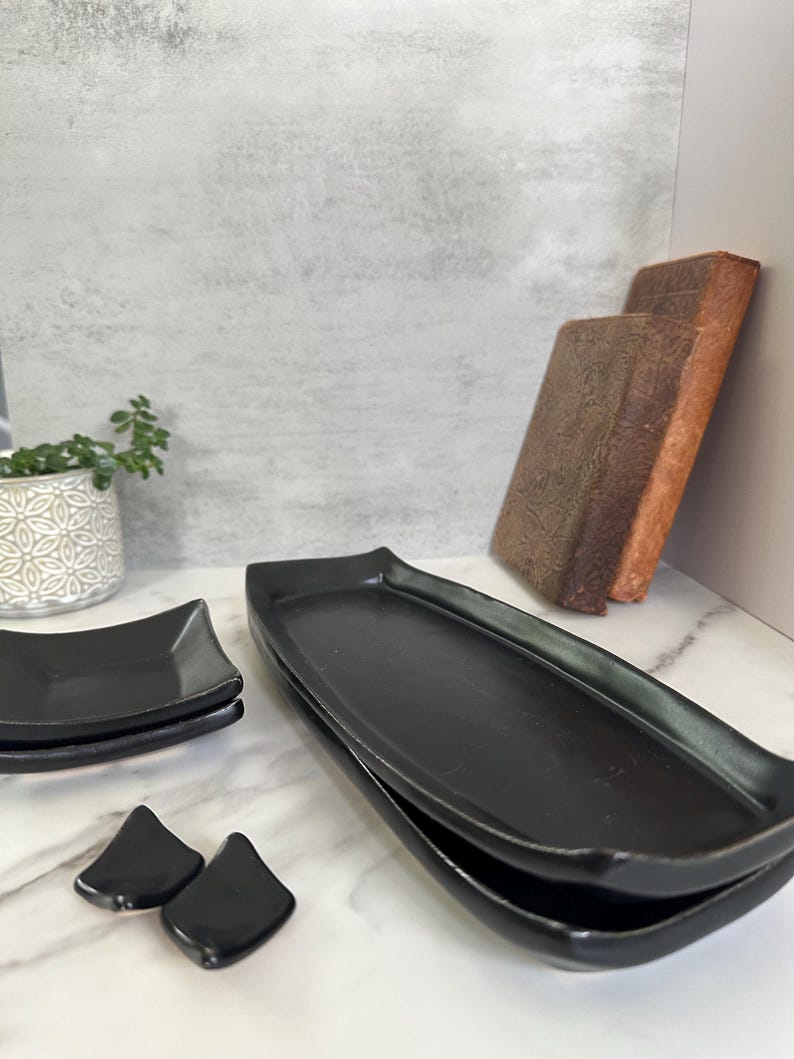 Ceramic Sushi Plate Set for 2, Handmade Pottery, Unique Gift for Her or