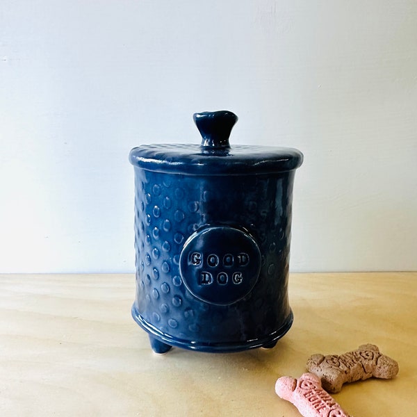 ceramic dog treat jar with lid, handmade ceramic jar, unique handmade pottery