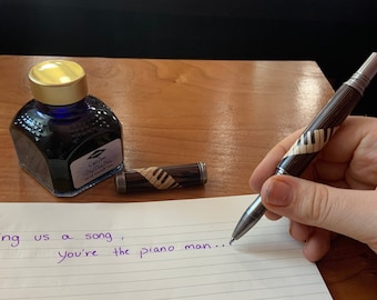 Spiral Piano Inlay rollerball or fountain pen made with Wenge