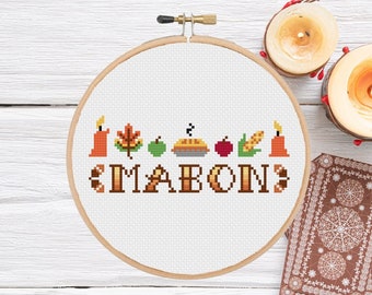 Mabon Wheel of the Year Witch Cross Stitch Pattern (Instant PDF Digital Download)