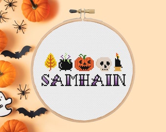 Samhain Wheel of the Year Witch Cross Stitch Pattern (Instant PDF Download)