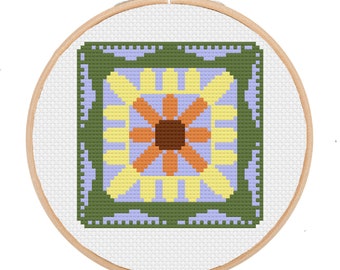 Sunflower Granny Square Cottagecore Cross Stitch Pattern (Instant PDF Download(