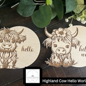 Fichier SVG - carte du monde Bonjour vache Highland | Carte d'étape de naissance de bébé | Fichier de découpe numérique, Glowforge Cricut, fichier de découpe laser SVG