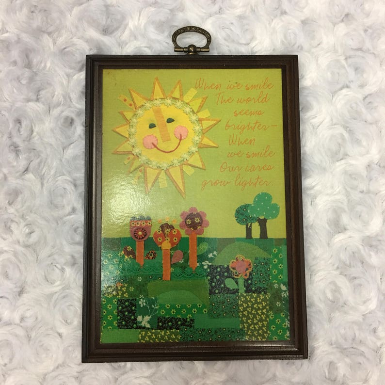 Small Vintage Hallmark Wall Wooden Hanging Plaque Decor W Sun Flower Image Quote