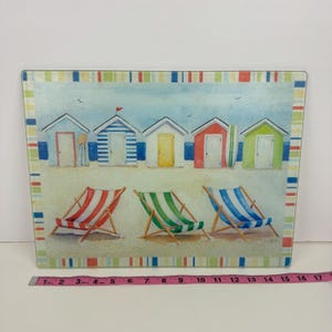 Vtg Tempered Clear Glass Cutting Board Beach Houses Ocean Nautical Summer Image
