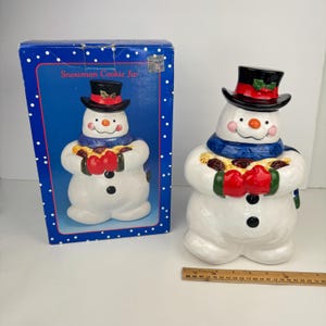 Vtg 90er Jahre Schneemann halten Keksdose Deckeldose Orig