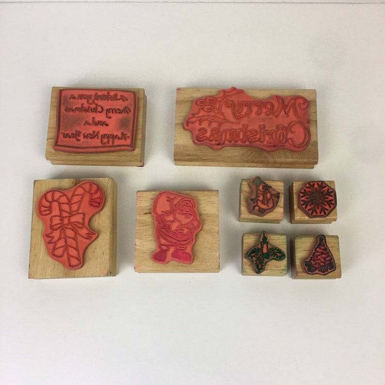 Christmas Holiday New Year Rubber Stamp Lot Merry Christmas Snowflake Tree Santa